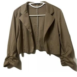 Tan Quarter Length Jacket with ruched sleeves
